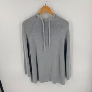 COS Hooded Knit Sweater Bluish Grey Medium Linen Blend Raglan Sleeve Minimalist